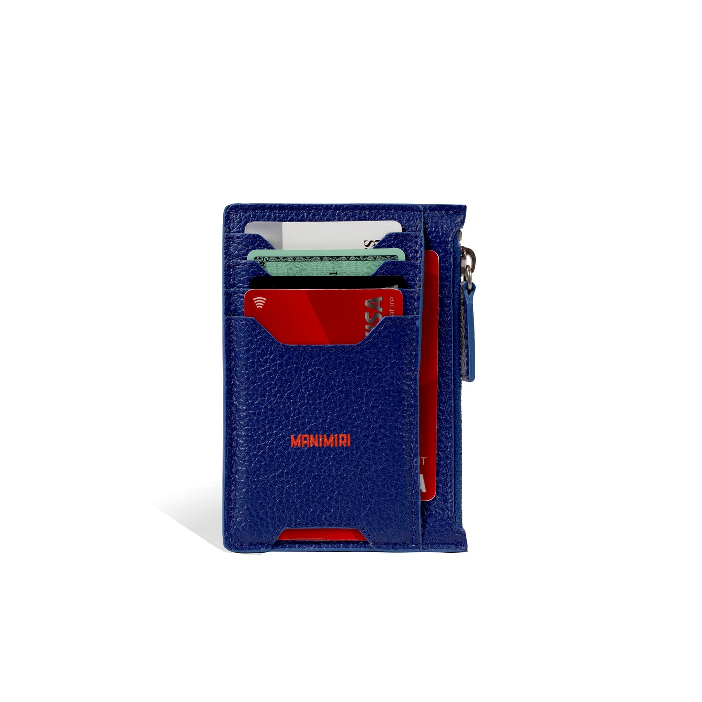 Electric Blue Atlas Zip Card Holder in Genuine Italian Leather
