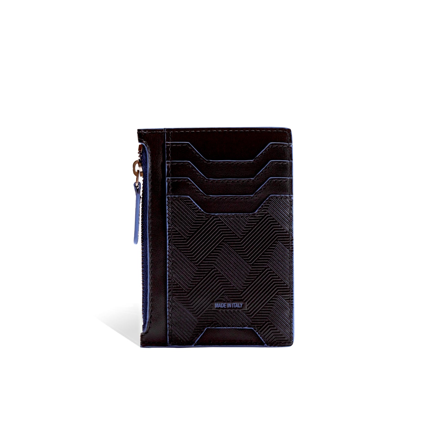 Black Atlas Zip Card Holder in Genuine Italian Leather